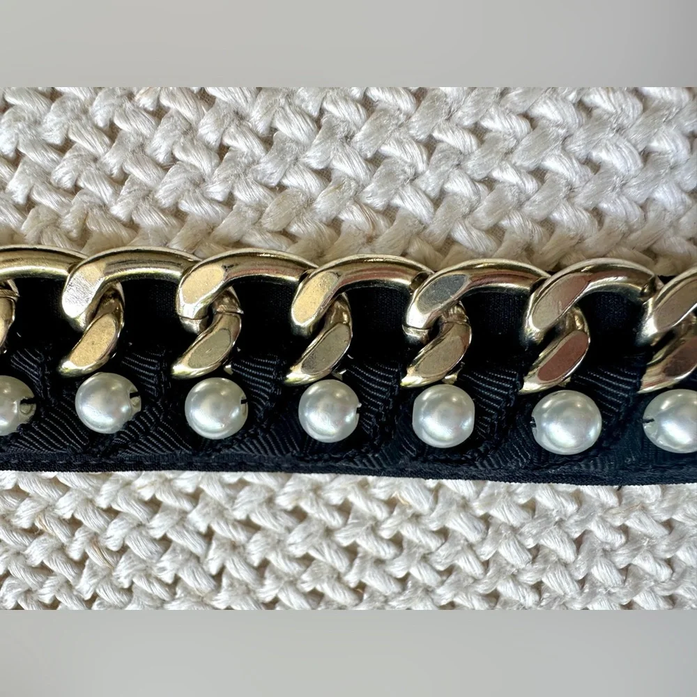 Like New St. John Pearls, Gold Chain, Black Ribbon Design Belt, S